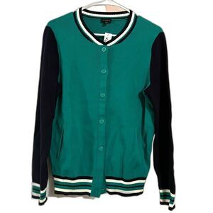 NWT Talbot Sweater Women M Green Blue Cardigan Colorblock Tennis Tunic Crew Neck